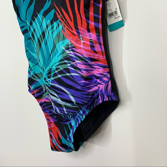 Aqua Green Retro Tropical Leaf Adjustable Strap One Piece Swimsuit Nwt New Small - Picture 4 of 16